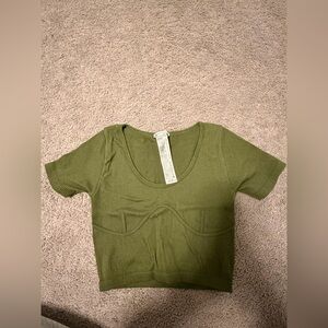 Zara Olive Ribbed Crop Top